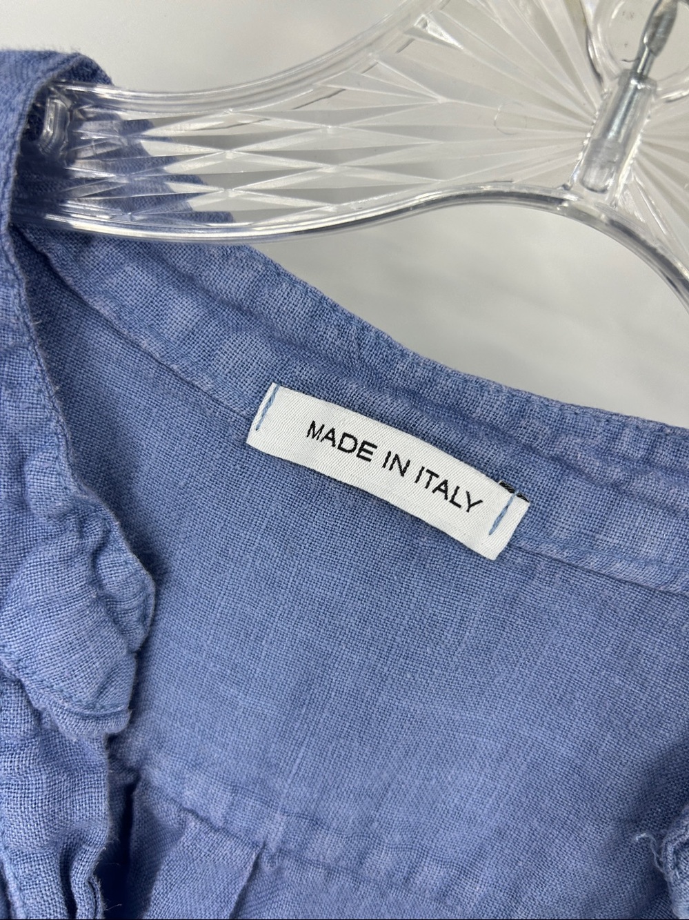 Made in Italy 100% Blue Linen Dress High Slits Pockets Size M - Picture 2 of 11